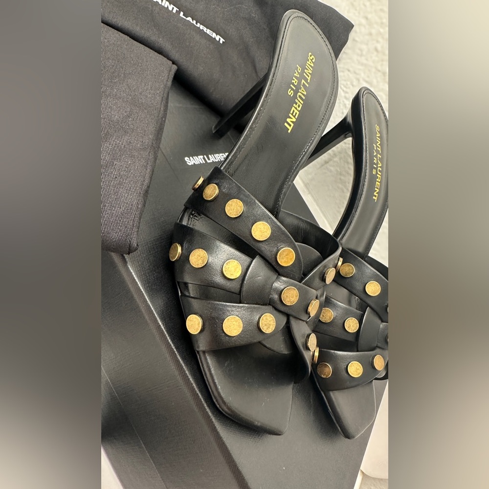 NIB Saint Laurent Tribute 85 Womens Leather Peep-Toe Sandals - Picture 7 of 14